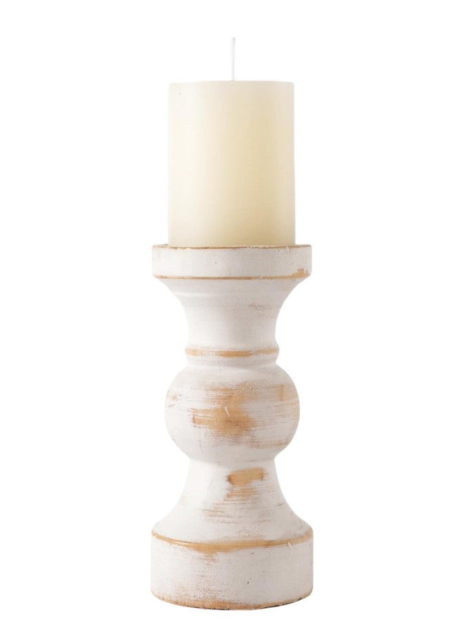 CedarLux Rustic Pillar Candle Holder, 6 Inch White Wooden Candlestick Holders, Farmhouse Candle Stands for Pillar Candle,Decorative Wood Candlestick Holders for Living Room, Table Centerpiece - Image 1